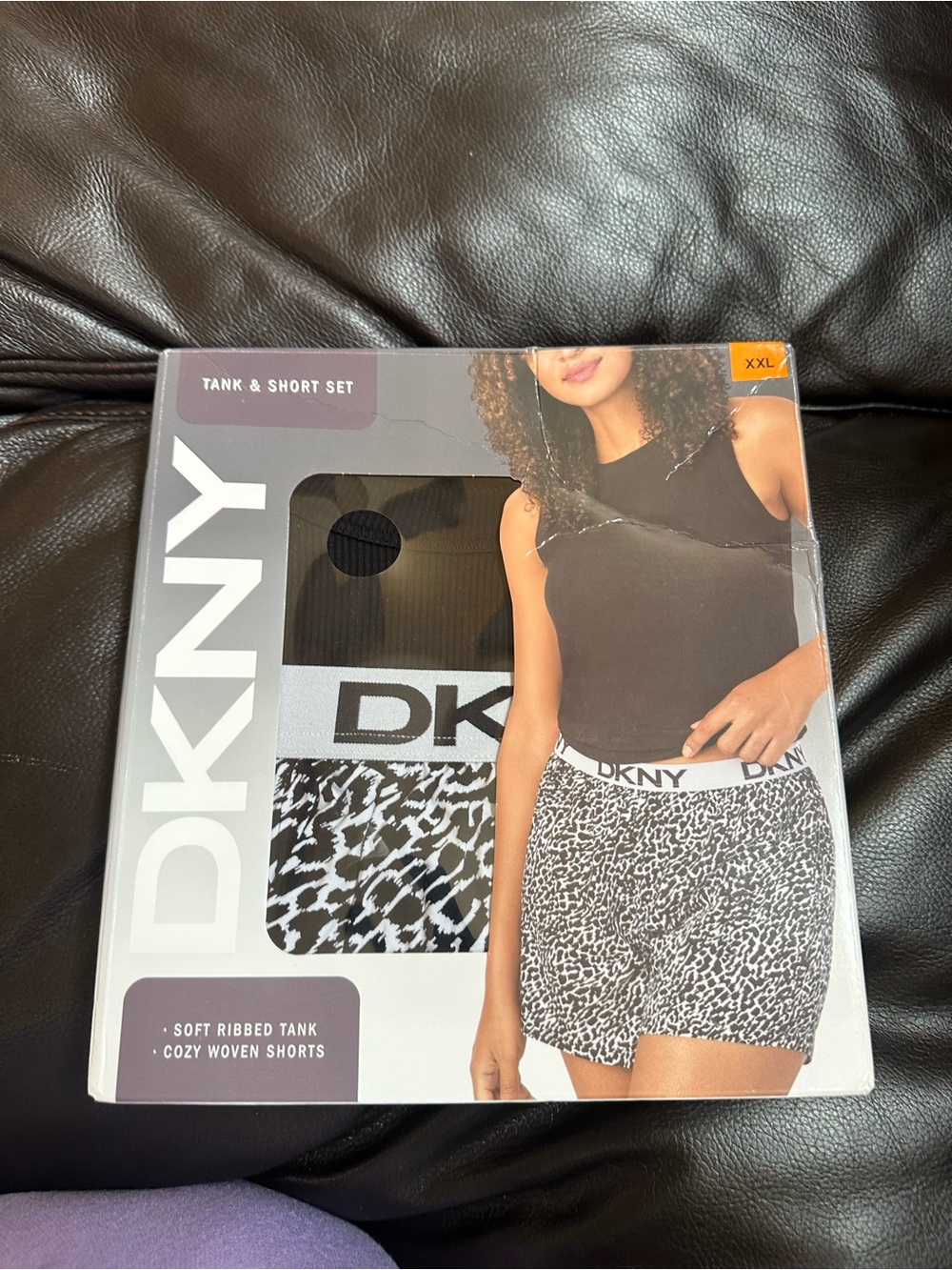 DKNY Black Tank with Black & White Leopard Athletic Shorts